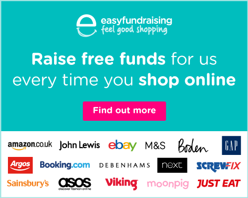 Easyfundraising logo, with text that reads: Raise free funds for us every time you shop online.